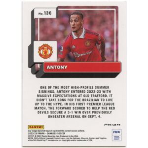 PANINI DONRUSS SOCCER 2022-23 ANTONY #136 MANCHESTER UNITED OPTIC ORANGE ICE PRIZM