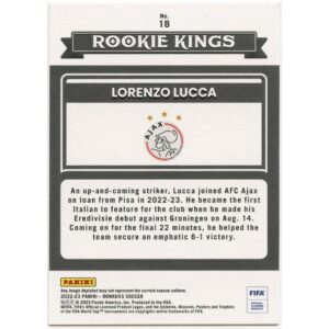 PANINI DONRUSS SOCCER 2022-23 LORENZO LUCCA #18 AJAX ROOKIE KINGS