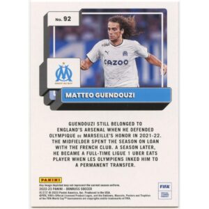 PANINI DONRUSS SOCCER 2022-23 MATTEO GUENDOUZI #92 MARSEILLE ORANGE PARALLEL