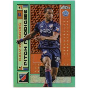 TOPPS CHROME MLS 2022 CALVIN HARRIS #46 CINCINNATI PITCH PRODIGIES AQUA REFRACTOR /299