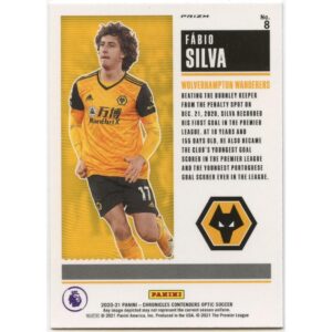 PANINI CHRONICLES CONTENDERS OPTIC 2020-21 FABIO SILVA #8 WOLVES ROOKIE TICKET PURPLE MOJO