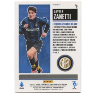 PANINI CHRONICLES CONTENDERS OPTIC 2020-21 JAVIER ZANETTI #2 INTER HISTORIC TICKET PURPLE MOJO