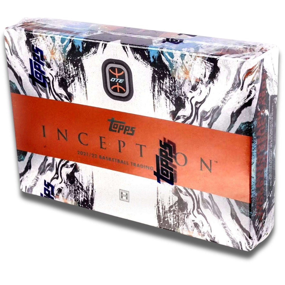 2021-22 Topps Inception OTE basketball trading card box, sealed with an orange band and marble design packaging