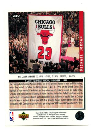 UPPER DECK COLLECTOR’S CHOICE 1994 MICHAEL JORDAN #240 CHICAGO BULLS