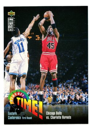 UPPER DECK COLLECTOR’S CHOICE ENGLISH II 1995 CHICAGO BULLS VS CHARLOTTE HORNETS PLAYOFF TIME #143 CHICAGO BULLS