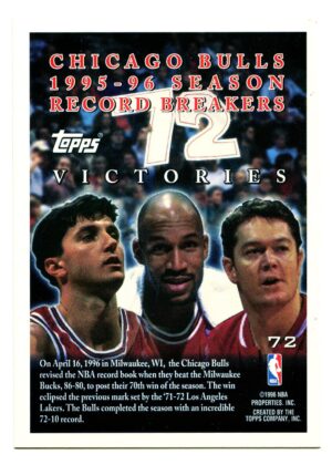 TOPPS RECORD BREAKER 1996 72 WINS COMMEMORATIVE #72 CHICAGO BULLS