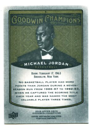 UPPER DECK GOODWIN CHAMPIONS 2019 MICHAEL JORDAN #1 CHICAGO BULLS ROYAL BLUE