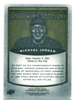 UPPER DECK GOODWIN CHAMPIONS 2019 MICHAEL JORDAN #51 CHICAGO BULLS HORIZONTAL