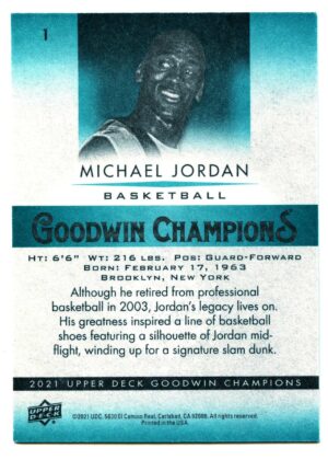 UPPER DECK GOODWIN CHAMPIONS 2021 MICHAEL JORDAN #1 CHICAGO BULLS ROYAL BLUE