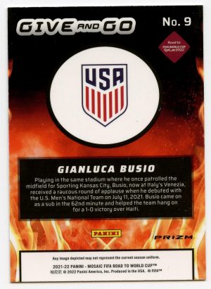 Gianluca Busio Panini Mosaic Road to World Cup 2021-22 Give and Go #9