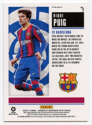 2020-21 Panini Chronicles Riqui Puig #7 Rookie Ticket Purple Mojo RC