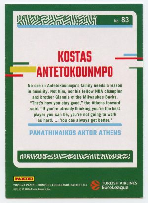 2023-24 Panini Donruss Euroleague Kostas Antetokounmpo #83