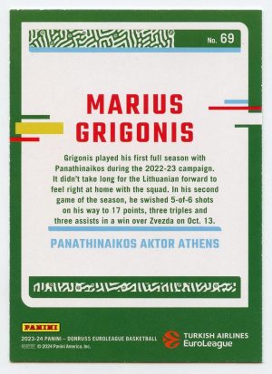 2023-24 Panini Donruss Euroleague Marius Grigonis #69 Panathinaikos