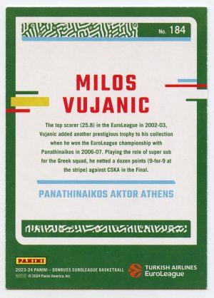 2023-24 Panini Donruss Euroleague Milos Vujanic #184 Legends Panathinaikos