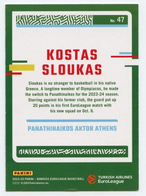 2023-24 Panini Donruss Euroleague Kostas Sloukas #47 Panathinaikos