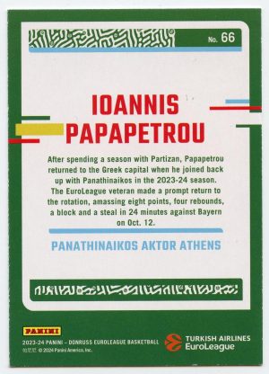 2023-24 Panini Donruss Euroleague Ioannis Papapetrou #66 Panathinaikos