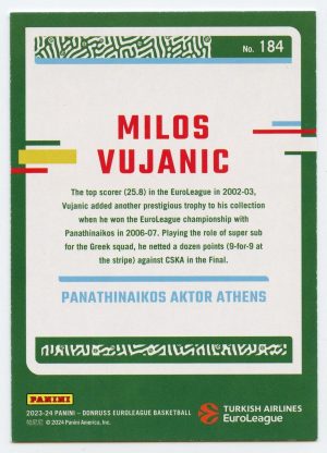 2023-24 Panini Donruss Euroleague Milos Vujanic #184 Legends Panathinaikos