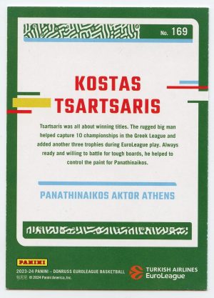 2023-24 Panini Donruss Euroleague Kostas Tsartsaris #169 Panathinaikos