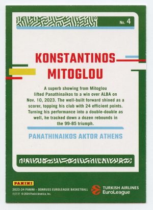 2023-24 Panini Donruss Euroleague Kostantinos Mitoglou #4 Panathinaikos