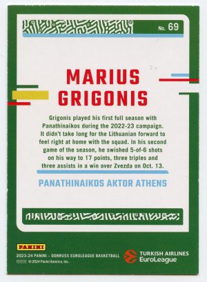 2023-24 Panini Donruss Euroleague Marius Grigonis #69 Panathinaikos