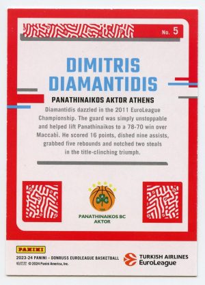 2023-24 Panini Donruss Euroleague Dimitris Diamantidis #5 Highlights Panathinaikos