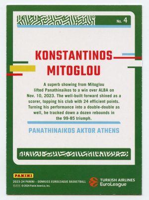 2023-24 Panini Donruss Euroleague Kostantinos Mitoglou #4 Panathinaikos