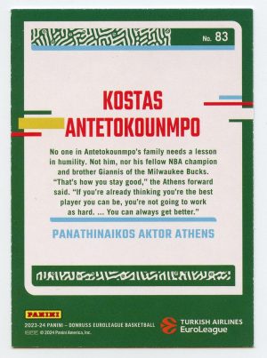 2023-24 Panini Donruss Euroleague Kostas Antetokounmpo #83 Panathinaikos