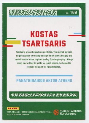 2023-24 Panini Donruss Euroleague Kostas Tsartsaris #169 Legends Press Proof  Panathinaikos