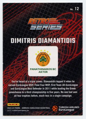 2023-24 Panini Donruss Euroleague Dimitris Diamantidis #12 Retro Series Panathinaikos