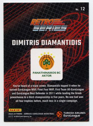 2023-24 Panini Donruss Euroleague Dimitris Diamantidis #12 Retro Series Panathinaikos