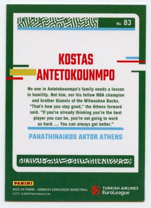 2023-24 Panini Donruss Euroleague Kostas Antetounmpo #83 Optic Panathinaikos