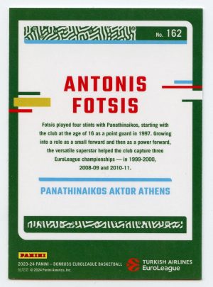 2023-24 Panini Donruss Euroleague Antonis Fotsis #162 Optic Panathinaikos