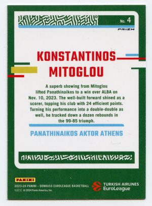 2023-24 Panini Donruss Euroleague Konstantinos Mitoglou #4 Optic Holo Panathinaikos