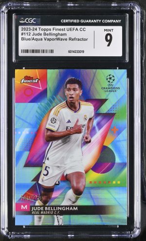 2023-24 Finest UEFA CC #112 Jude Bellingham Blue/Aqua VaporWave Refractor /250 CGC 9