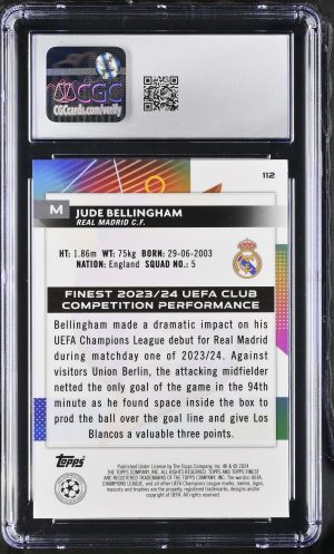 2023-24 Finest UEFA CC #112 Jude Bellingham Green Refractor /99 CGC GM10