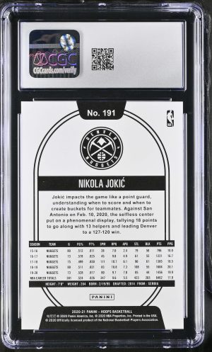 2020-21 Hoops #191 Nikola Jokic Blue Explosion 59/59 CGC 9.5