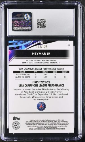 2021-22 Finest UEFA CL #25 Neymar Jr. Pink Prism Refractor /125 CGC 8